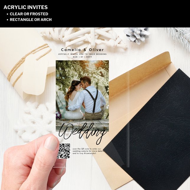 Invitations En Acrylique ACRYLIC Wedding Invite PHOTO Qr Code RSVP (Créateur téléchargé)