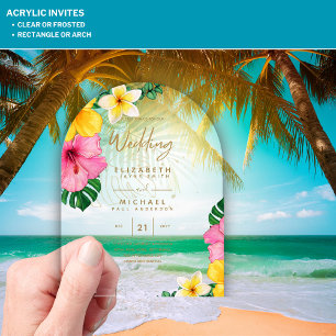 Invitations En Acrylique ACRYLIC Wedding Invite Tropical Gold Leaf Beach