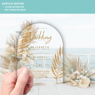 Invitations En Acrylique ACRYLIC Wedding Invite Tropical Gold Leaf Beach