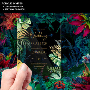 Invitations En Acrylique ACRYLIC Wedding Invite Tropical Gold Leaf Beach