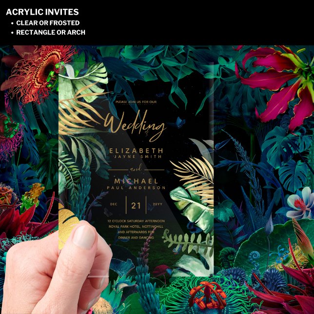 Invitations En Acrylique ACRYLIC Wedding Invite Tropical Gold Leaf Beach (Créateur téléchargé)