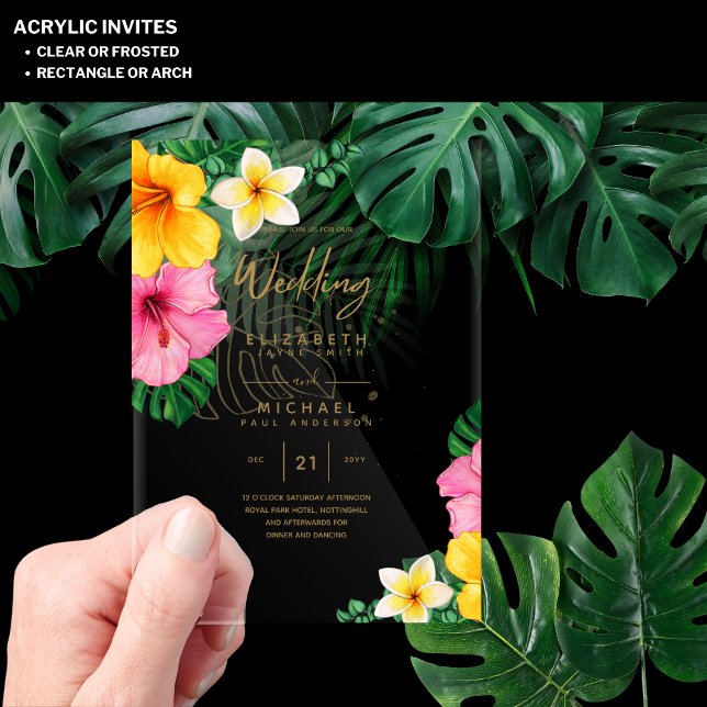 Invitations En Acrylique ACRYLIC Wedding Invite Tropical Gold Leaf Beach (Créateur téléchargé)
