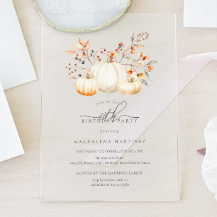 Invitations En Acrylique ACRYLIQUE 60e Anniversaire Citrouille Blanche Feui