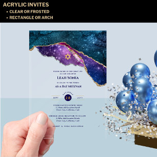 Invitations En Acrylique Acrylique Clair BAR MITZVAH Galaxie Nuit Étoilée B