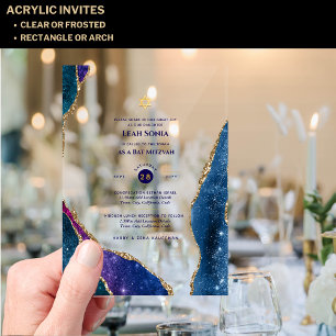 Invitations En Acrylique Acrylique Clair BAR MITZVAH Galaxie Nuit Étoilée B