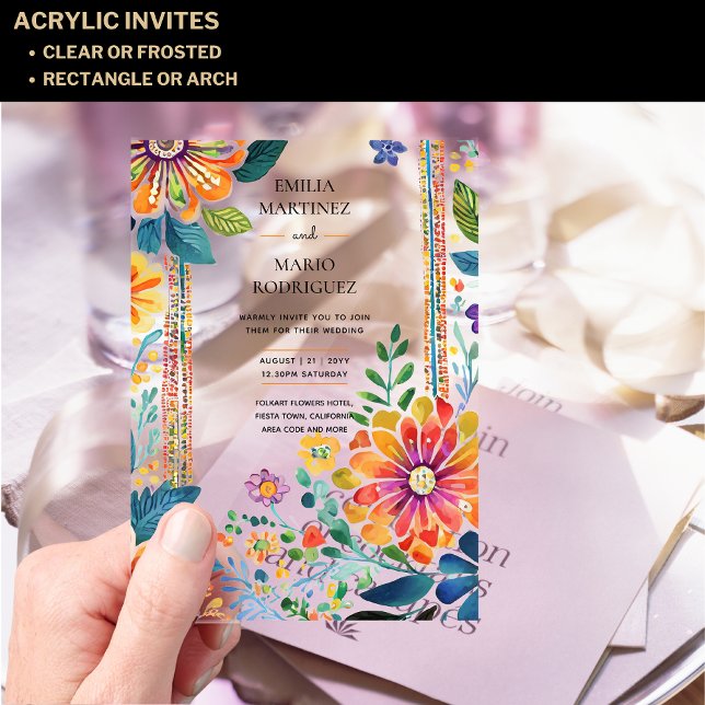 Invitations En Acrylique Acrylique Clear Fiesta Floral Mariage BUDGET (Créateur téléchargé)