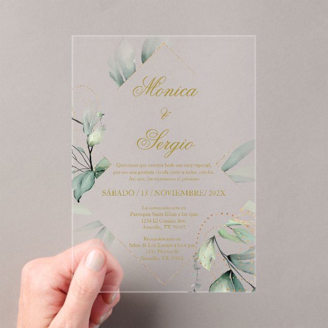 Invitations En Acrylique Acrylique Elégante verdure Mariage espagnol (In situ (ordinateur de poche))
