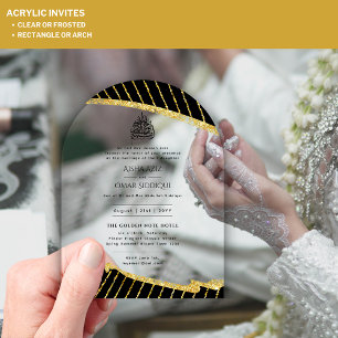 Invitations En Acrylique ACRYLIQUE NIKAH WALIMA BlackGold Élégant islamique