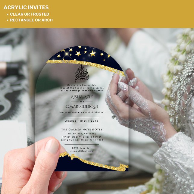 Invitations En Acrylique ACRYLIQUE NIKAH WALIMA BlackGold Élégant islamique (Créateur téléchargé)