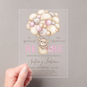 Invitations En Acrylique Acrylique ours ballons Baby shower fille espagnole