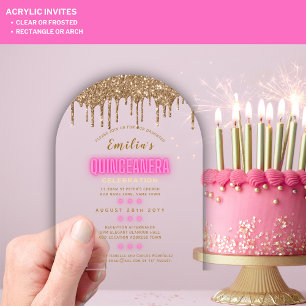 Invitations En Acrylique ACRYLIQUE Quinceanera Hot rose Gold Glam Diva Quin