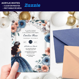 Invitations En Acrylique Acrylique Quinceañera Invitations Marine Robe Bleu
