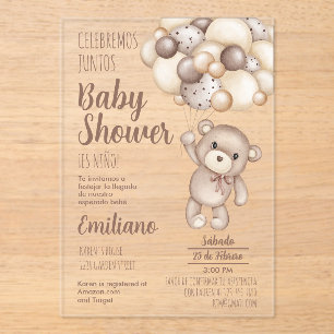 Invitations En Acrylique Acrylique Teddy Bear Baby shower Espagnol Invitati