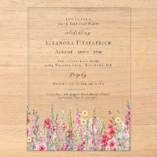 Invitations En Acrylique ACRYLIQUE TRANSPARENT 100e Anniversaire Fleur de N