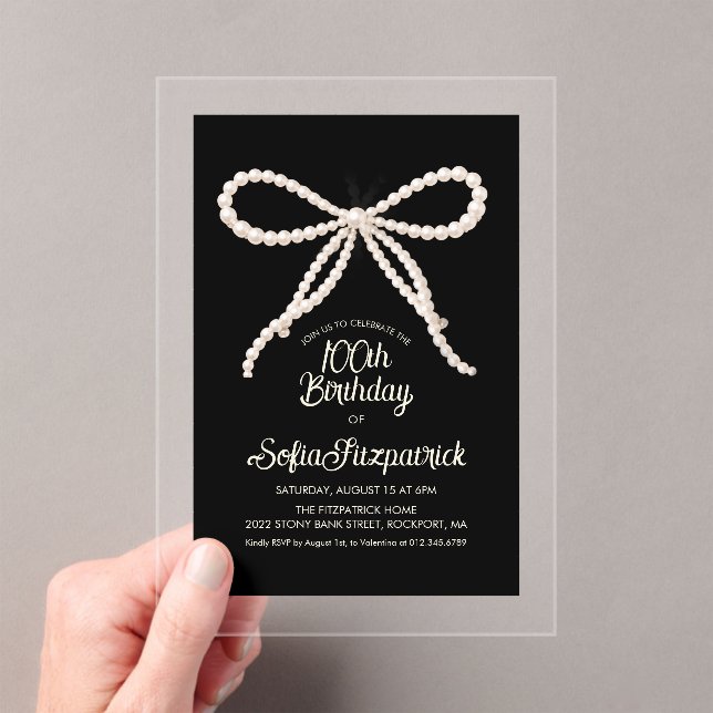 Invitations En Acrylique ACRYLIQUE TRANSPARENT 100e Anniversaire Noir Blanc (In situ (ordinateur de poche))