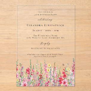 Invitations En Acrylique ACRYLIQUE TRANSPARENT 40e Anniversaire Fleur de Na