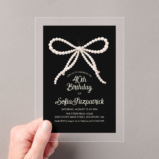 Invitations En Acrylique ACRYLIQUE TRANSPARENT 40e Anniversaire Noir Blanc  (In situ (ordinateur de poche))