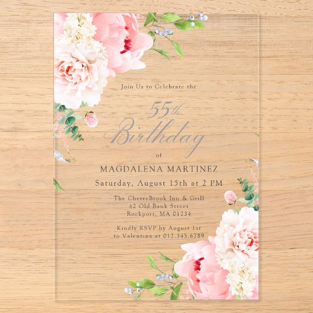 Invitations En Acrylique ACRYLIQUE TRANSPARENT 55e Anniversaire Fleur de Pi (Recto)
