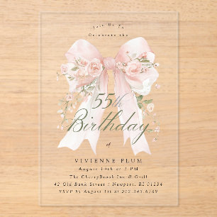 Invitations En Acrylique ACRYLIQUE TRANSPARENT 55e Anniversaire Rose Floral