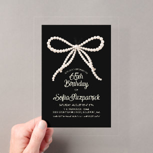 Invitations En Acrylique ACRYLIQUE TRANSPARENT 65e Anniversaire Nœud Papill