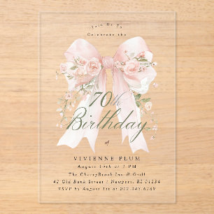 Invitations En Acrylique ACRYLIQUE TRANSPARENT 70e Anniversaire Rose Floral