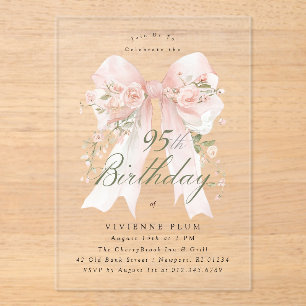 Invitations En Acrylique ACRYLIQUE TRANSPARENT 95e Anniversaire Rose à Ruba