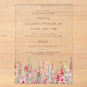 Invitations En Acrylique ACRYLIQUE TRANSPARENT Fleur de naissance d'août po