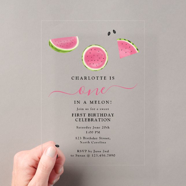 Invitations En Acrylique Adorable One dans un melon Pastèque Anniversaire d (In situ (ordinateur de poche))
