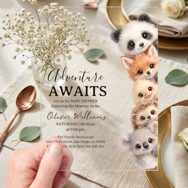 Invitations En Acrylique Adorable Woodland Animals Baby Shower  (Créateur téléchargé)