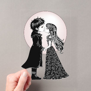 Invitations En Acrylique Adorables enfants gothiques emo s'embrassent pour