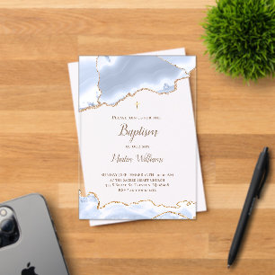 Invitations En Acrylique agate bleu pastel Baptême