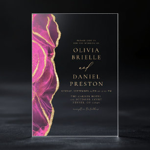 Invitations En Acrylique Agate d'or rose moderne Mariage élégant