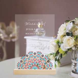 Invitations En Acrylique Agate Turquoise Sarcelle & Vin Mandala Mariage