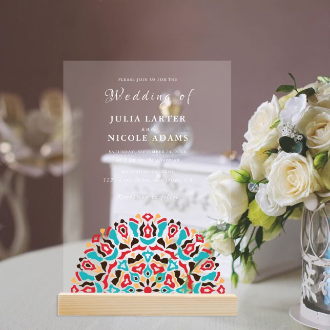 Invitations En Acrylique Agate Turquoise Sarcelle & Vin Mandala Mariage (Créateur téléchargé)