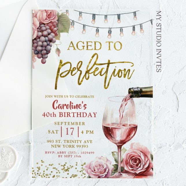 Invitations En Acrylique Âgé à la perfection Vin Adulte 50e anniversaire (Créateur téléchargé)