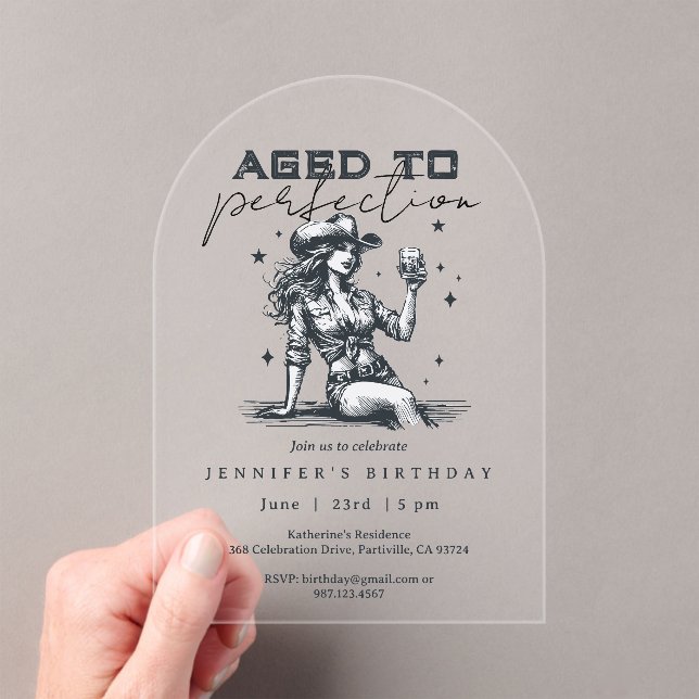 Invitations En Acrylique Aged to Perfection Whiskey Cowgirl Birthday Party  (In situ (ordinateur de poche))