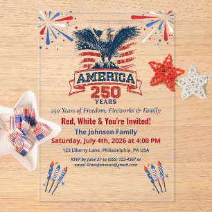 Invitations En Acrylique Aigle chauve patriotique Amérique 250e 4 juillet