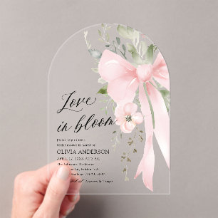 Invitations En Acrylique Aimer Floral Bow rose dans la Fête des mariées Arc
