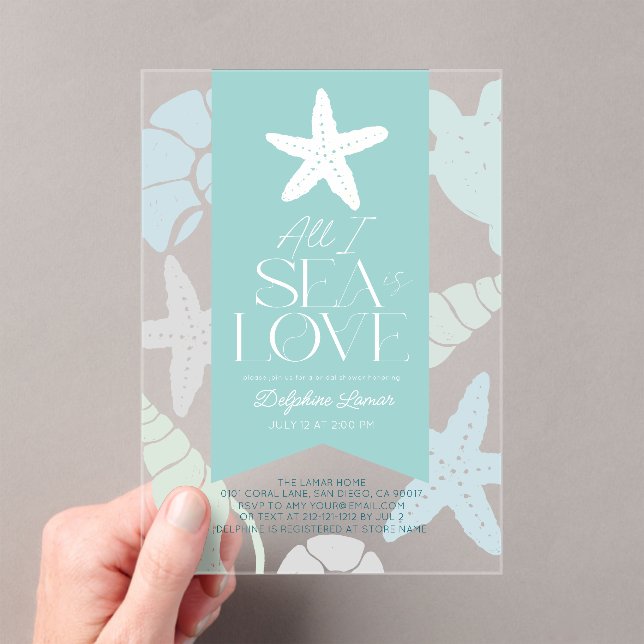 Invitations En Acrylique All I Sea is Love Starfish Bridal Shower (In situ (ordinateur de poche))