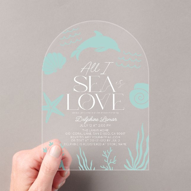 Invitations En Acrylique All I Sea is Love Turqouise Dolphin Bridal Shower (In situ (ordinateur de poche))