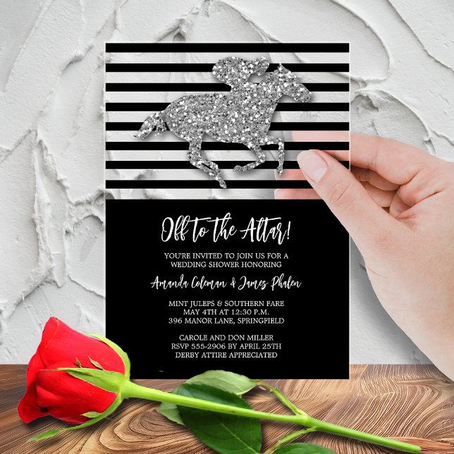 Invitations En Acrylique Aller à la Fête des mariées du Cheval de l'Altar D (Off to the altar Derby silver racehorse bridal shower acrylic invitations)