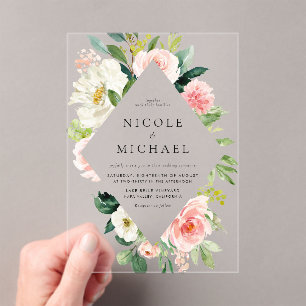 Invitations En Acrylique Ambiance romantique Jardin Fleurs Mariage