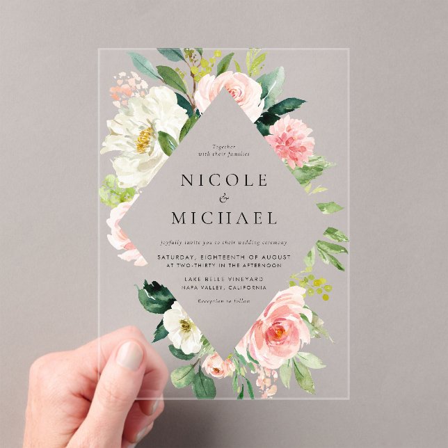 Invitations En Acrylique Ambiance romantique Jardin Fleurs Mariage (In situ (ordinateur de poche))