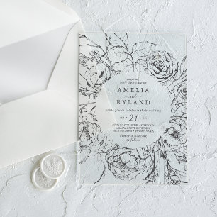 Invitations En Acrylique AMELIA Moderne Elégant Mariage botanique floral