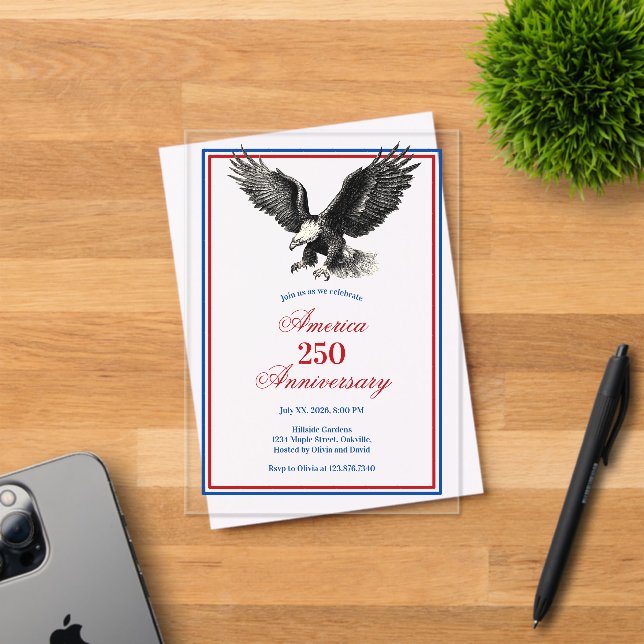 Invitations En Acrylique American Eagle America 250 Anniversary Party (Insitu (Carte d'invitation))