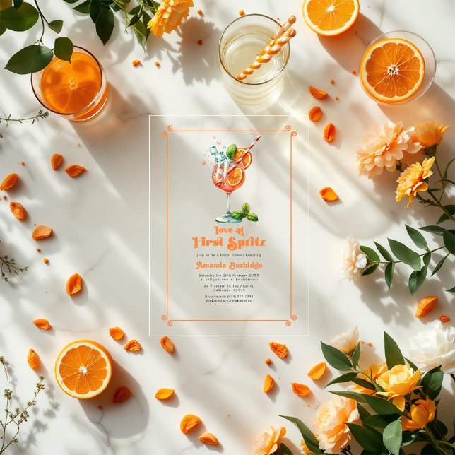 Invitations En Acrylique Amour à la Fête des mariées First Spritz (Love at First Spritz Bridal Shower Acrylic Invitations)