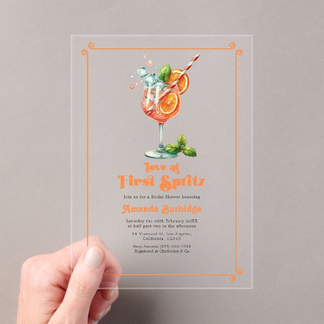 Invitations En Acrylique Amour au Premier Spritz : Fête de Mariage (In situ (ordinateur de poche))
