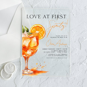 Invitations En Acrylique Amour au premier Spritz Orange Enterrement de vie 