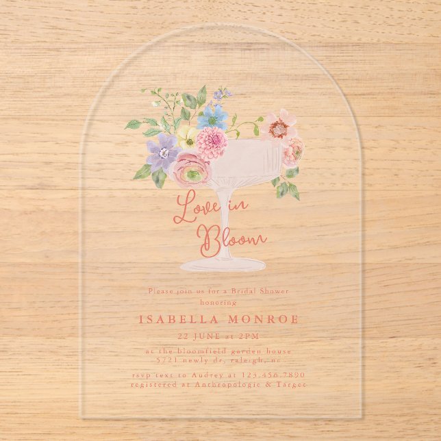 Invitations En Acrylique Amour dans la Fête des mariées de jardin fleuri en (Recto)