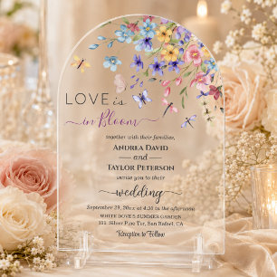 Invitations En Acrylique Amour élégant en fleurs Libellules Mariage